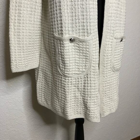 Talbots white ivory silver metallic open front long sweater jacket size 1X NWT - Picture 4 of 14